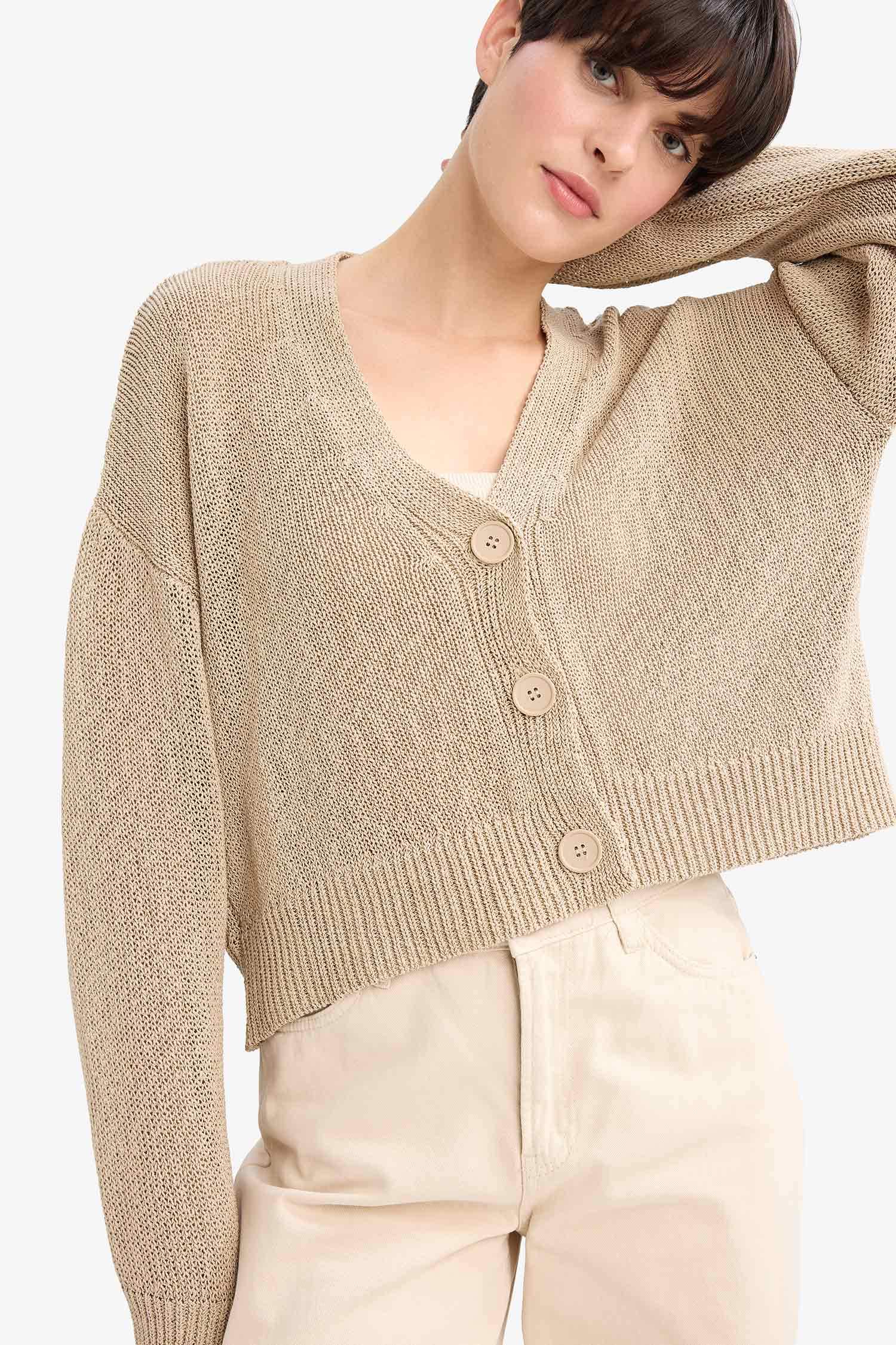Relax Fit V-Neck Buttoned Knit Cardigan