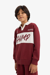 Boys Oversize, Loose Fit, Polo Collar, Printed Sweatshirt with Soft, Fleece Lining