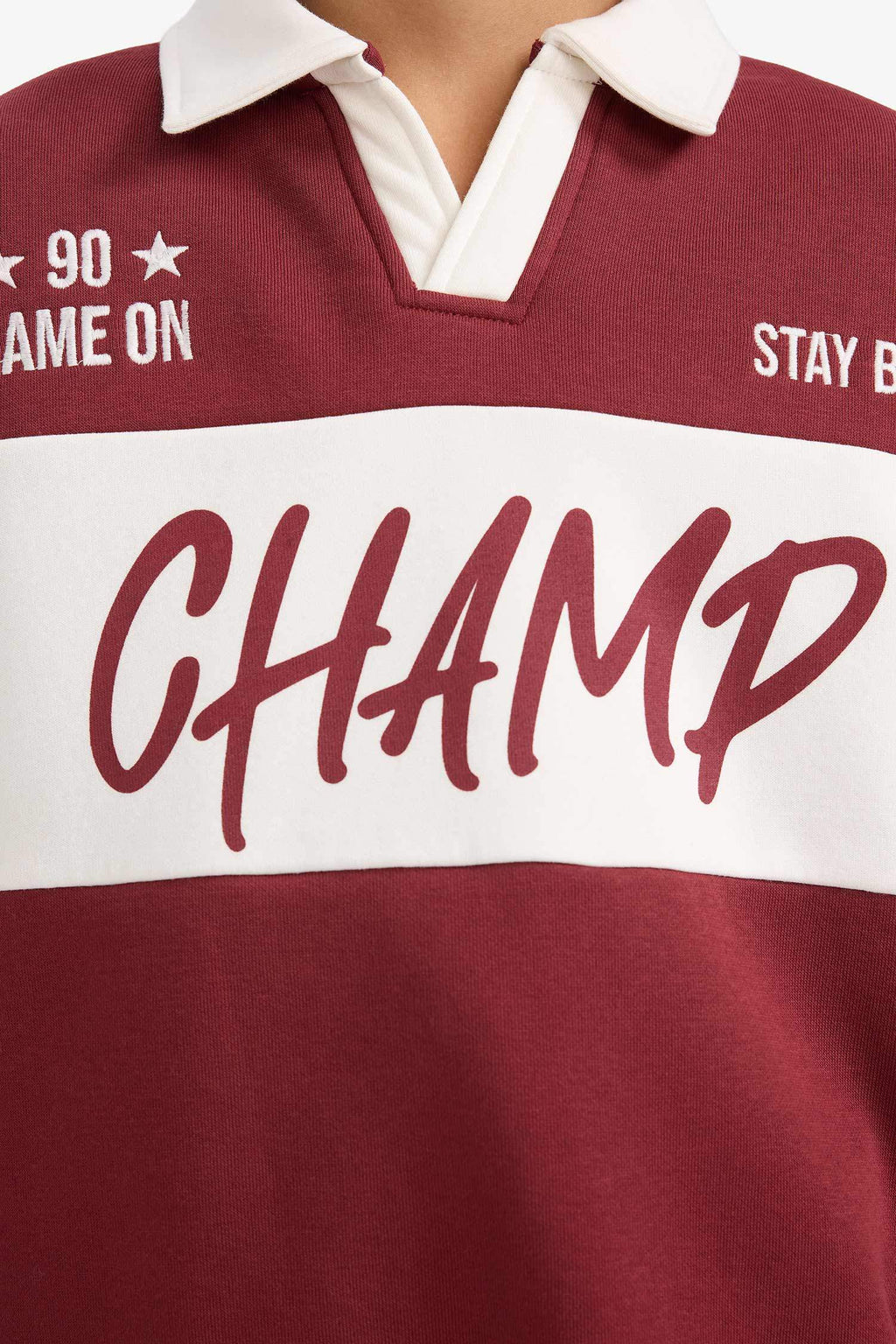 Boys Oversize, Loose Fit, Polo Collar, Printed Sweatshirt with Soft, Fleece Lining