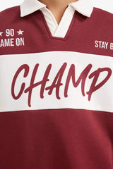 Boys Oversize, Loose Fit, Polo Collar, Printed Sweatshirt with Soft, Fleece Lining