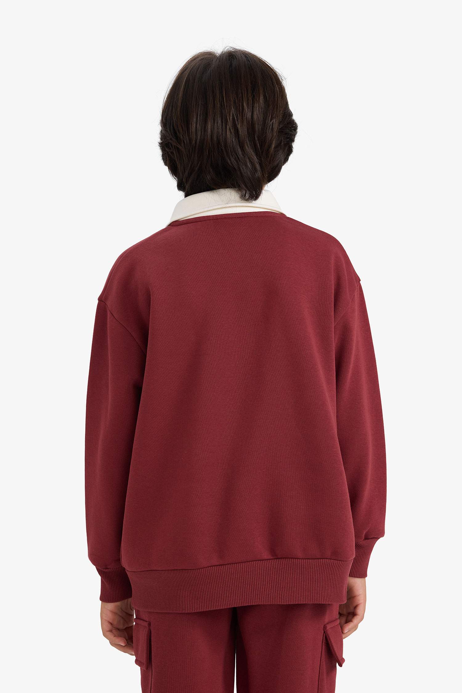 Boys Oversize, Loose Fit, Polo Collar, Printed Sweatshirt with Soft, Fleece Lining