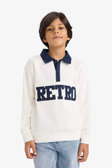 Boys Oversize Loose Fit Polo Collar Printed Fabric Sweatshirt