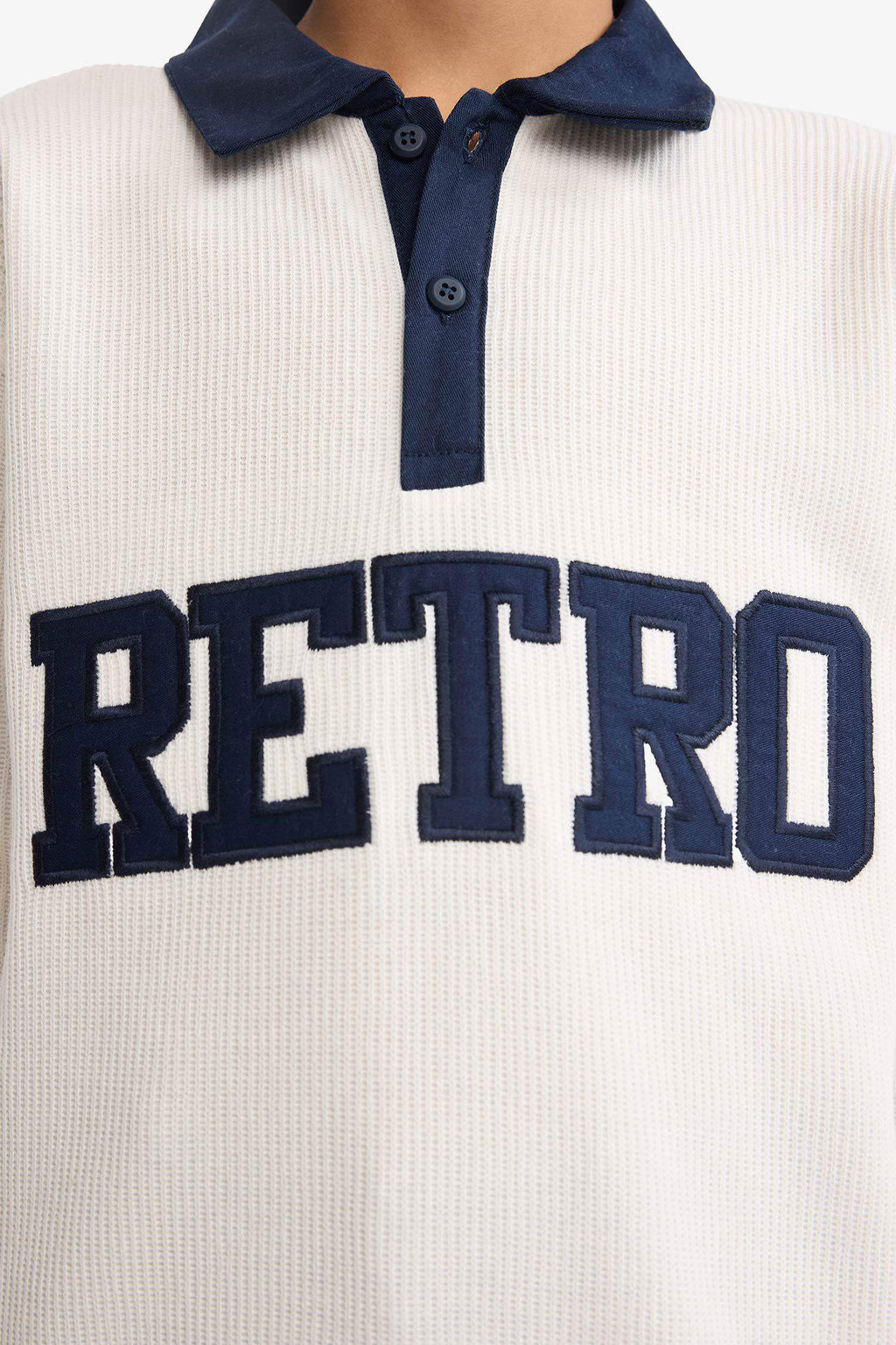 Boys Oversize Loose Fit Polo Collar Printed Fabric Sweatshirt