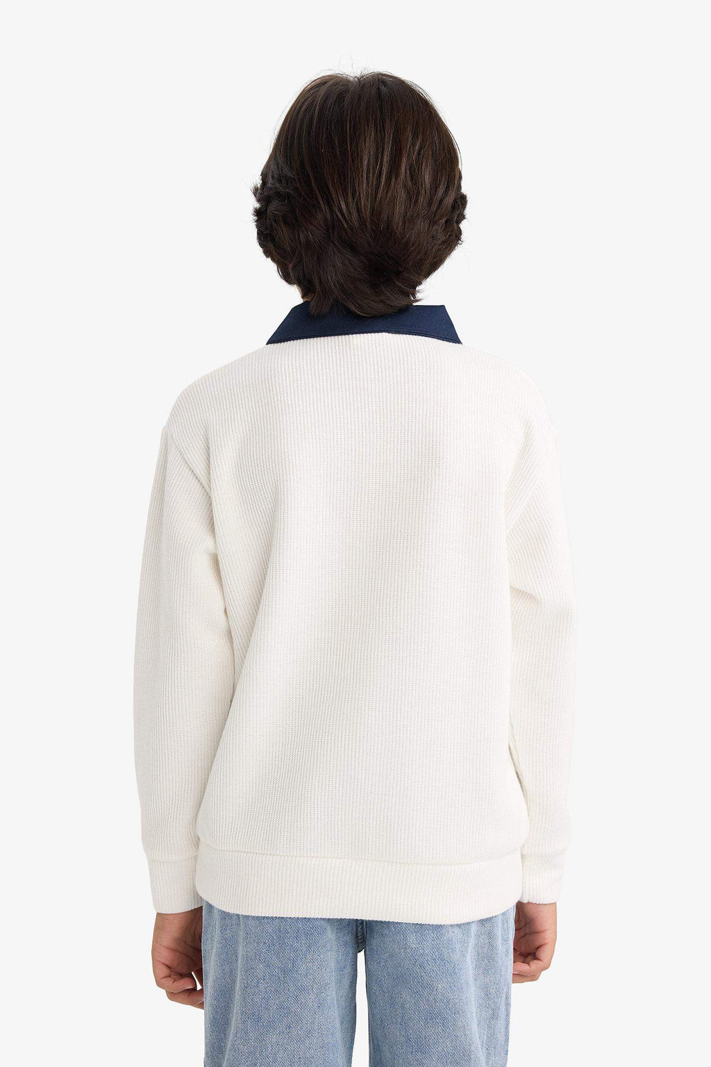 Boys Oversize Loose Fit Polo Collar Printed Fabric Sweatshirt