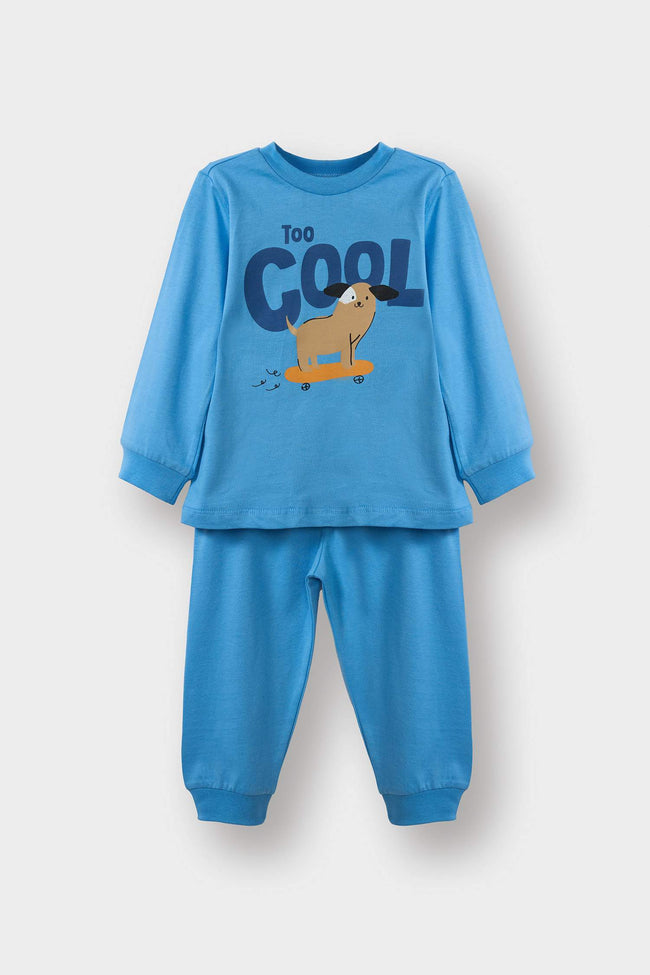 Baby Boy Pajama Set: Printed Long-Sleeved Cotton Top and Long Bottoms Hover Image