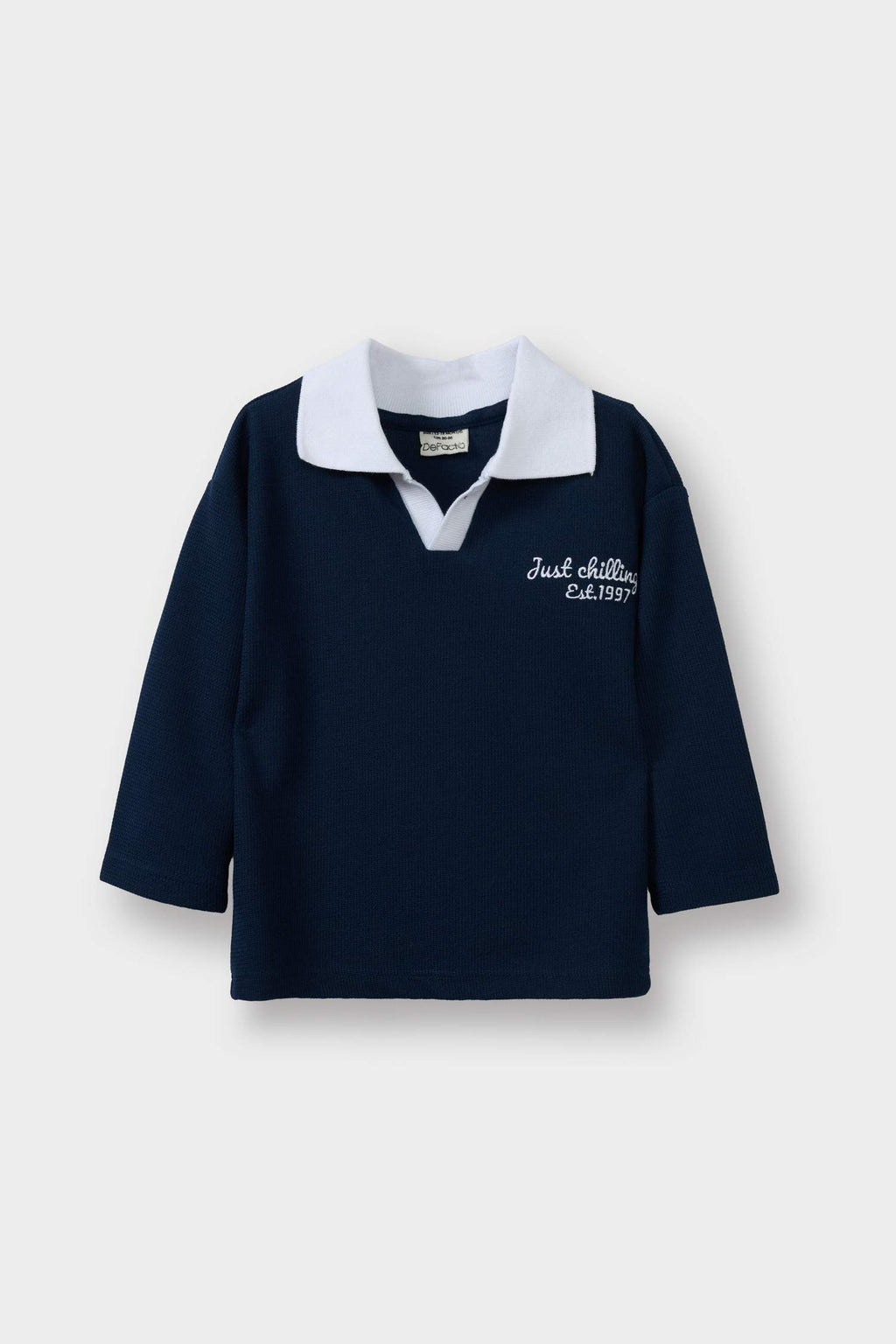 Baby Boy Shirt Collar Printed Waffle Sweatshirt