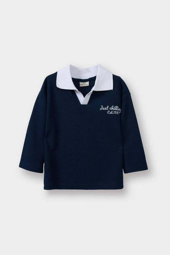 Baby Boy Shirt Collar Printed Waffle Sweatshirt Hover Image