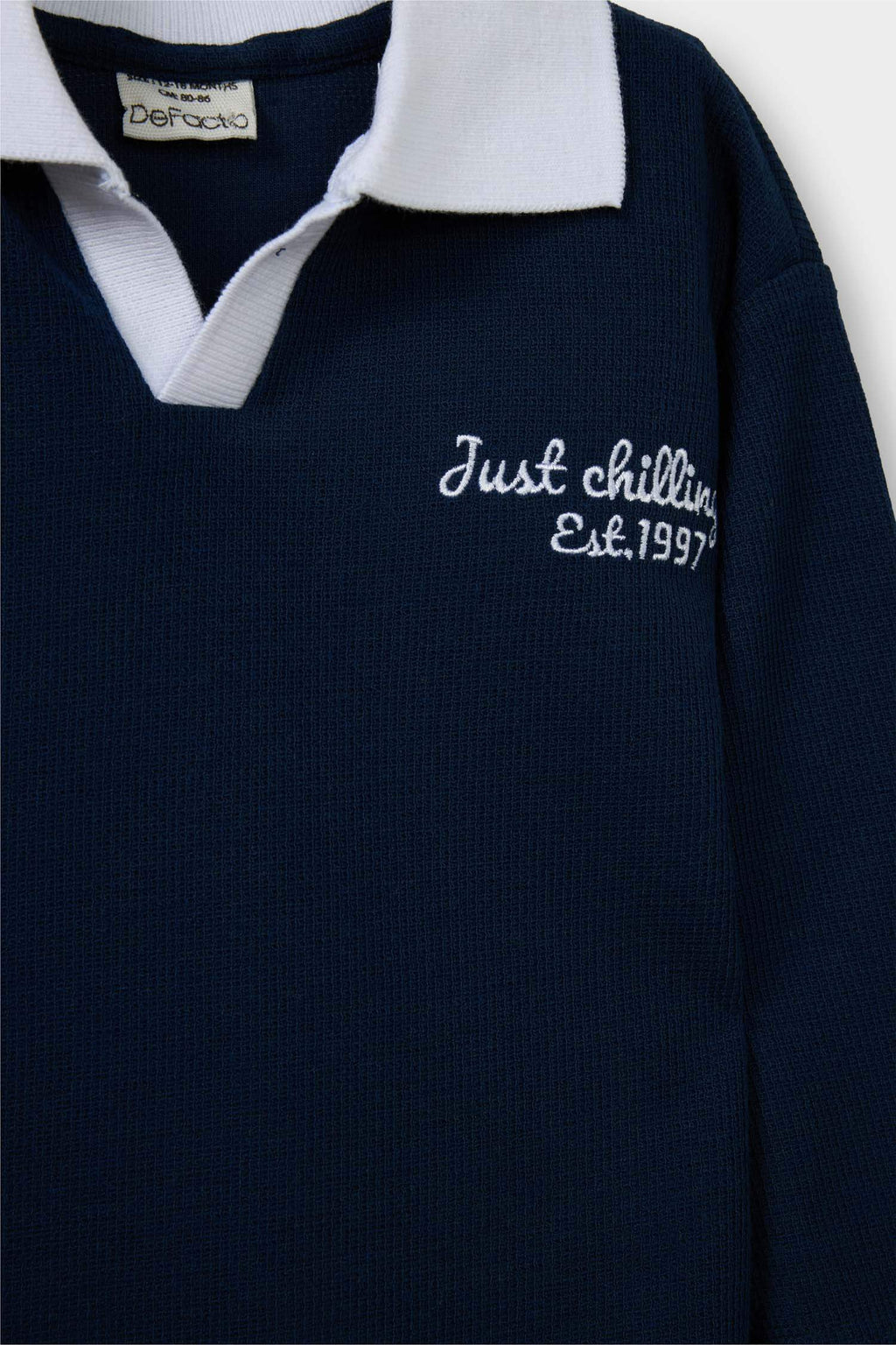 Baby Boy Shirt Collar Printed Waffle Sweatshirt