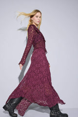 Slim Fit Slim Cut V Neck Flounce Lace Long Sleeve Blouse