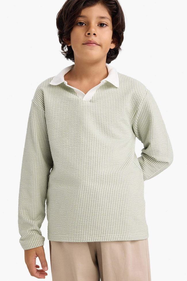 Boys Polo Collar Long-Sleeve T-Shirt Hover Image
