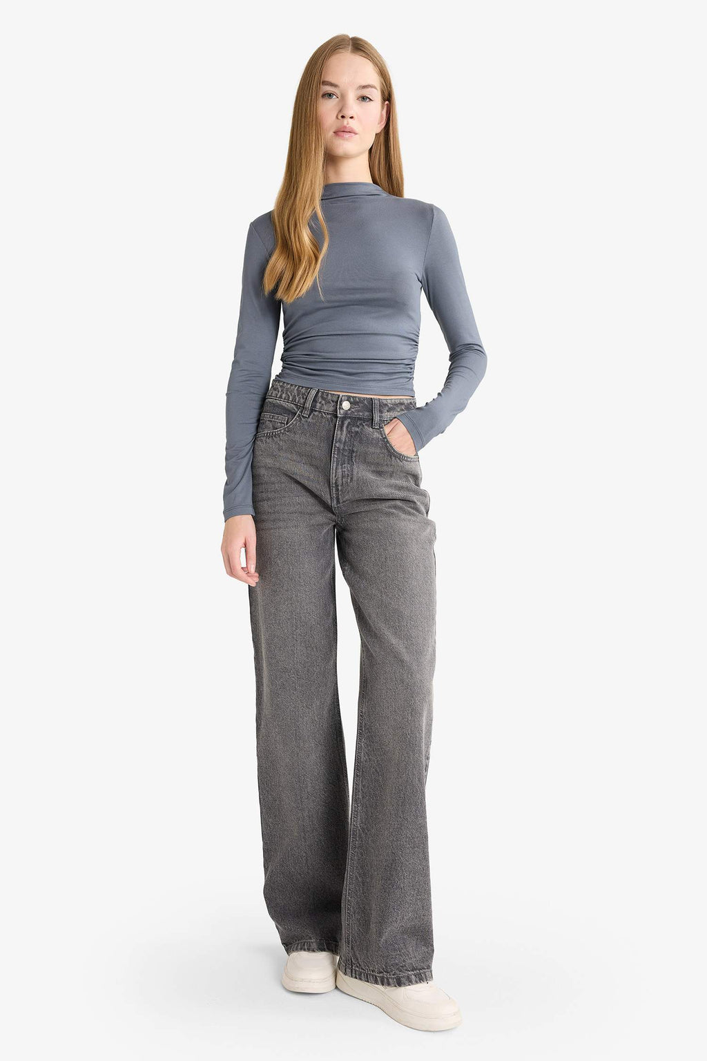 Fitted Half Turtleneck Long Sleeve Blouse