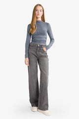 Fitted Half Turtleneck Long Sleeve Blouse