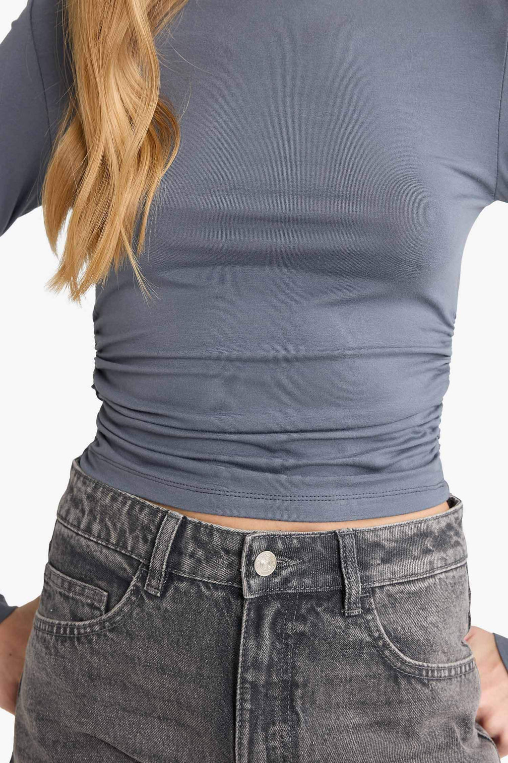 Fitted Half Turtleneck Long Sleeve Blouse