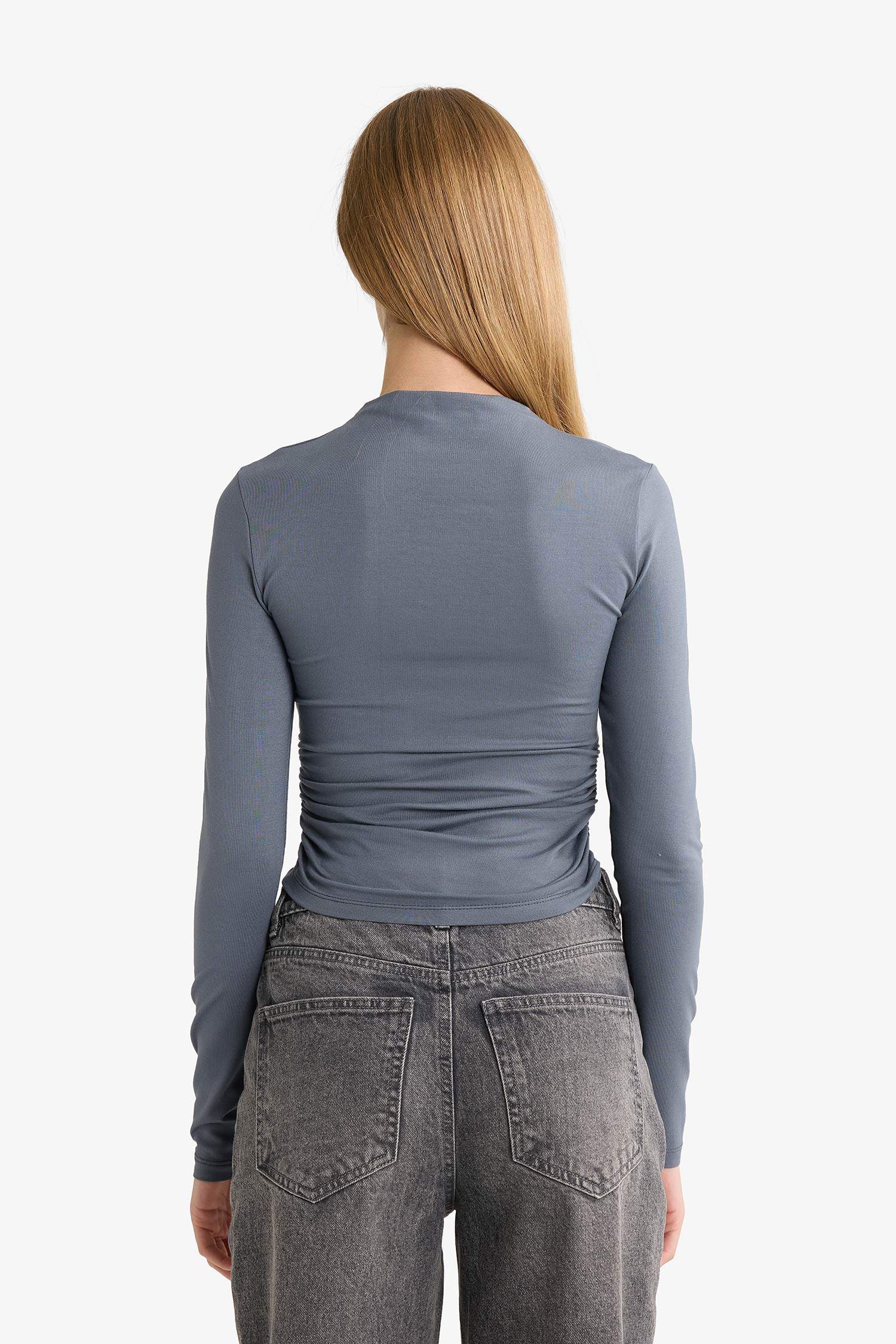 Fitted Half Turtleneck Long Sleeve Blouse