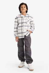 Boys Two-Piece Set: Hooded Plaid Shirt and Trousers
