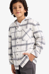 Boys Two-Piece Set: Hooded Plaid Shirt and Trousers