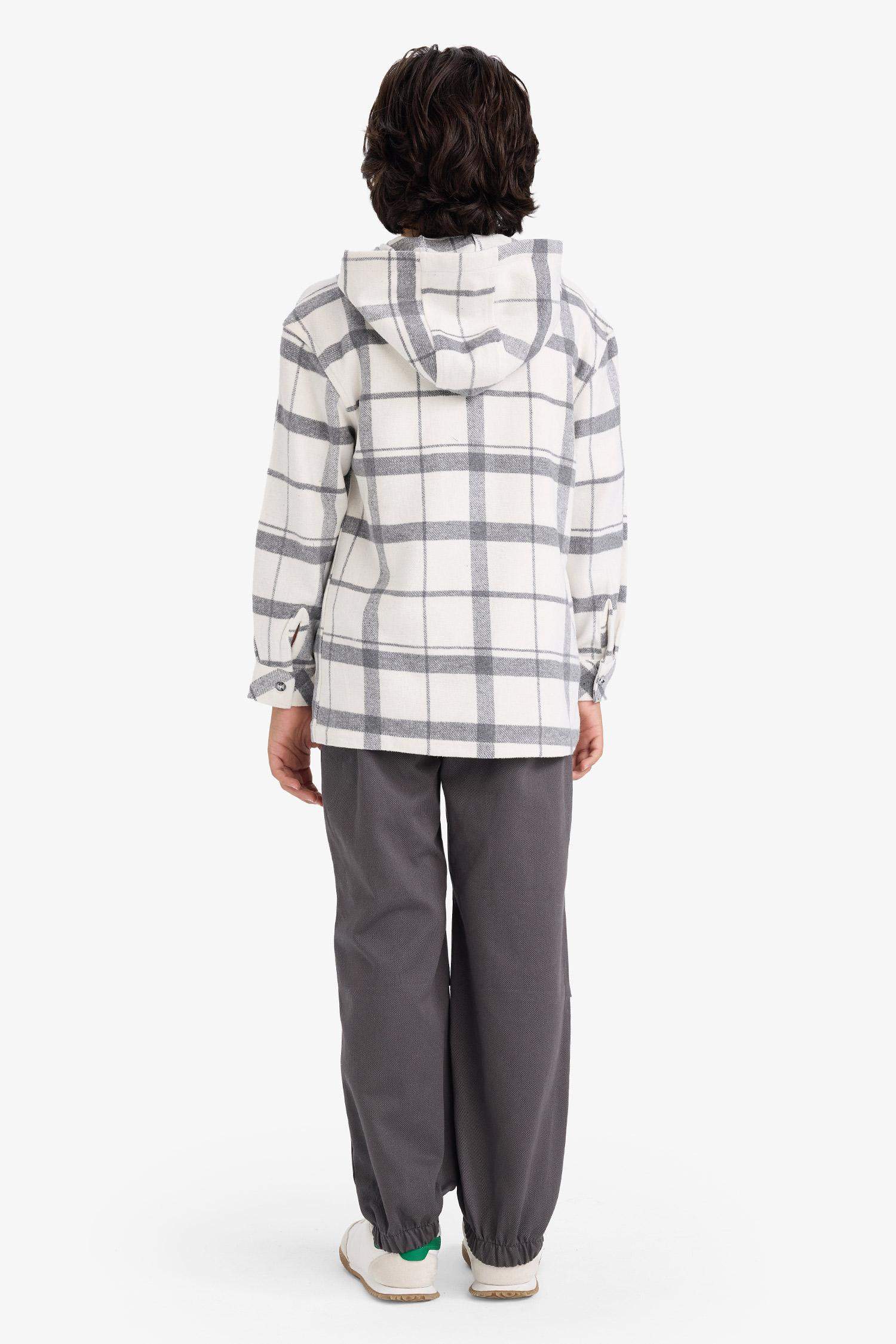 Boys Two-Piece Set: Hooded Plaid Shirt and Trousers
