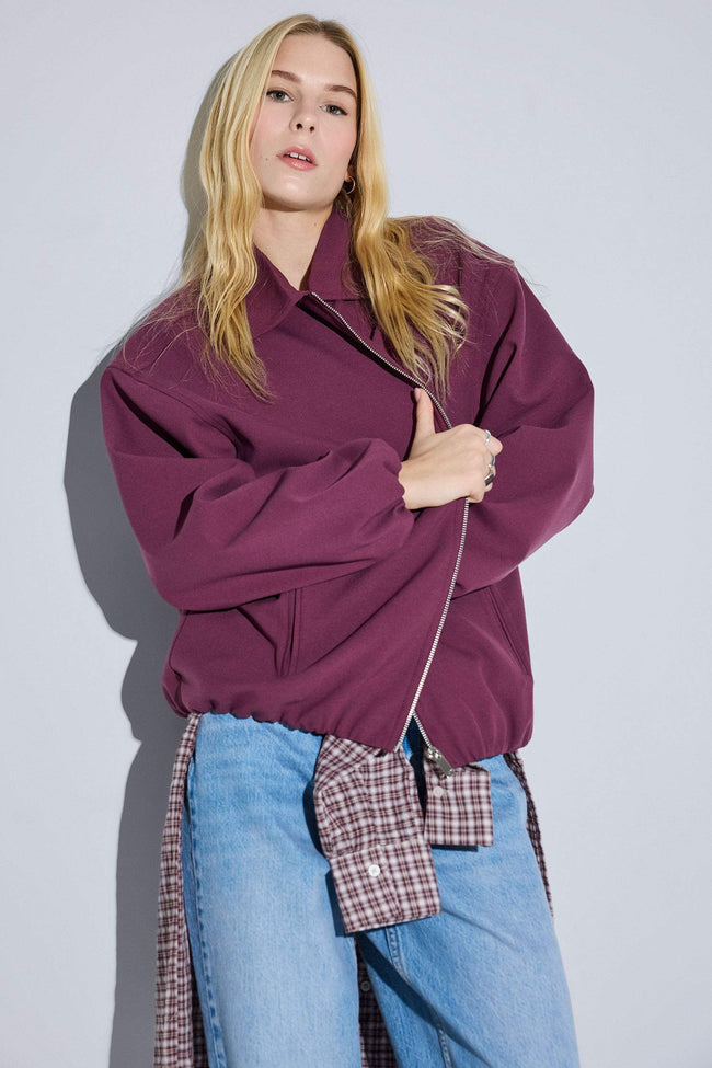 Jacket Collar Taffeta Zip-Up Bomber Jacket Hover Image