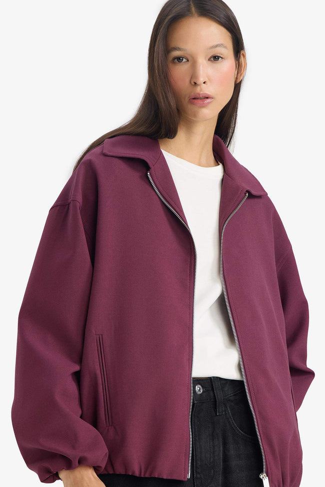 Jacket Collar Taffeta Zip-Up Bomber Jacket Main Image