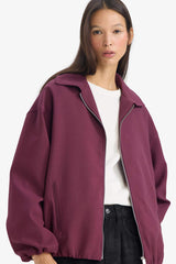 Jacket Collar Taffeta Zip-Up Bomber Jacket