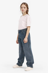 Girls Baggy Fit Wide Leg Rhinestone Jeans