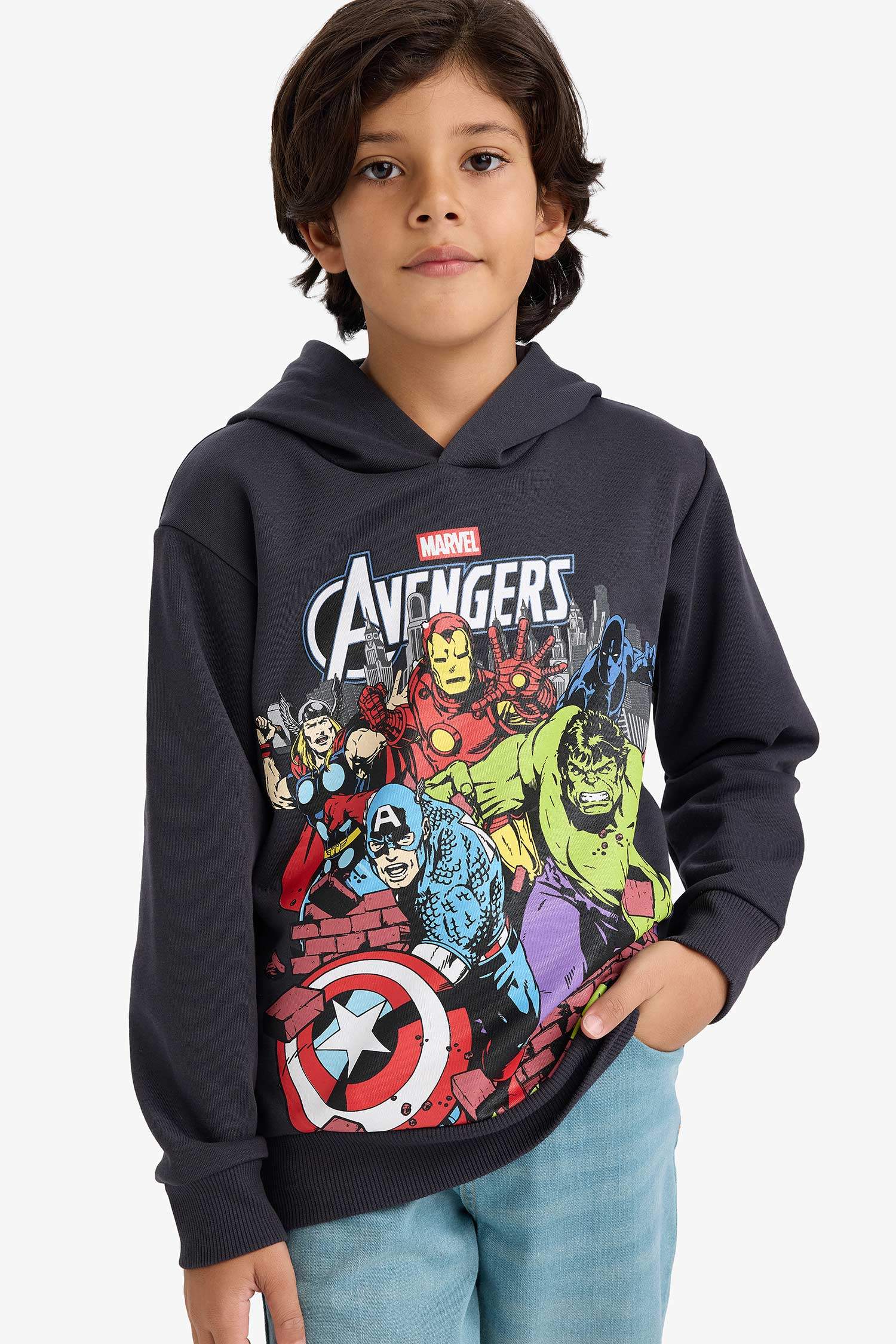Boys Marvel Avengers Hooded Sweatshirt with Soft Fleece Lining