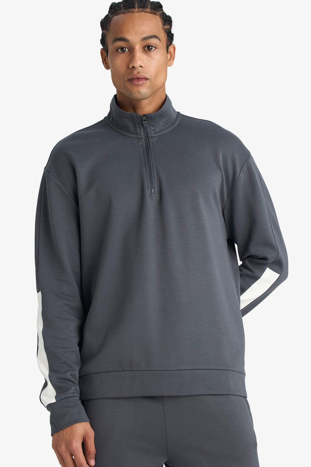 Standard Fit Stand Collar Half-Zip Modal Sweatshirt