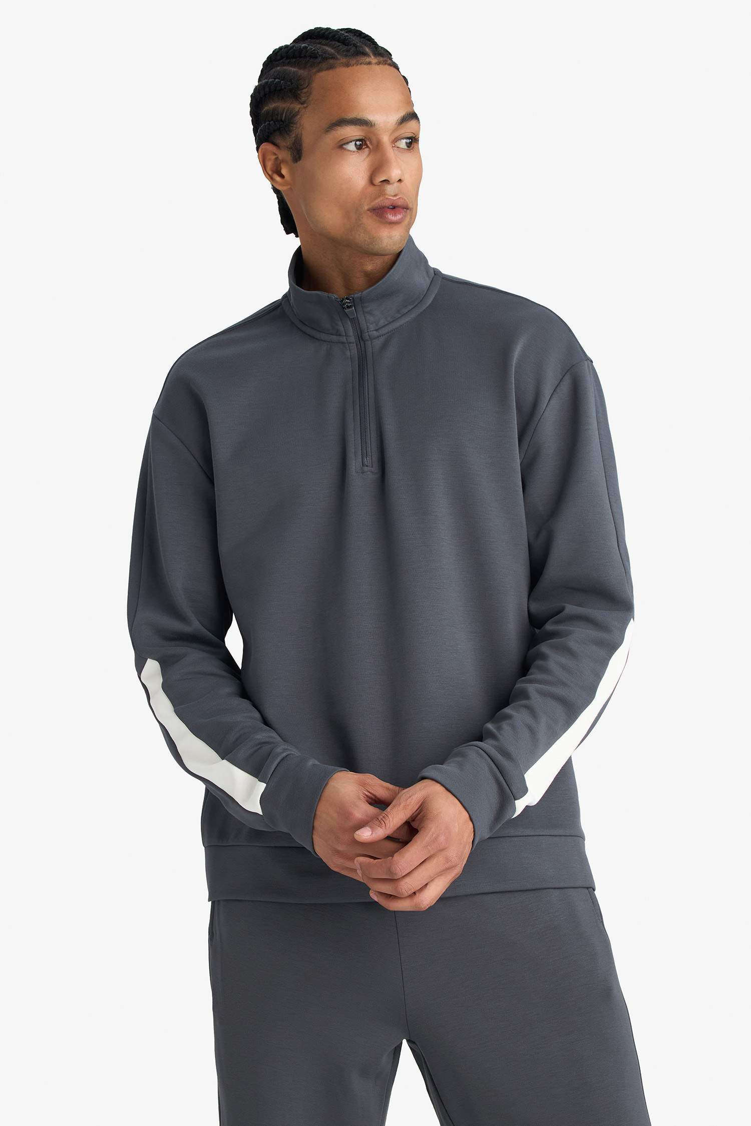 Standard Fit Stand Collar Half-Zip Modal Sweatshirt