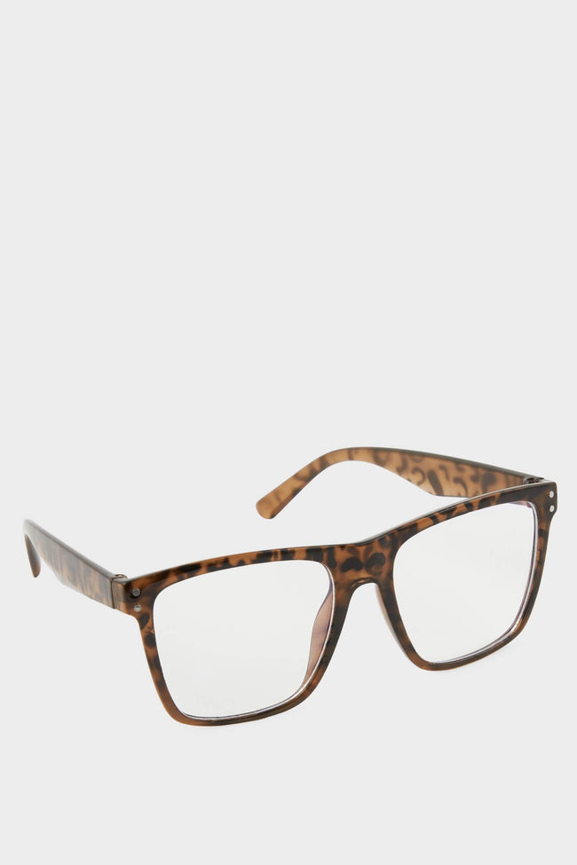 Womens Blue Lens Brown Leopard Frame Glasses Hover Image