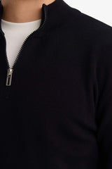 Standard Fit Zip-Up High Neck Knit Sweater