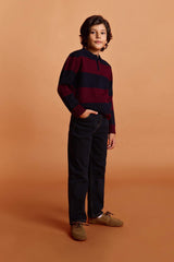 Boys Polo Collar Color Block Knit Sweater