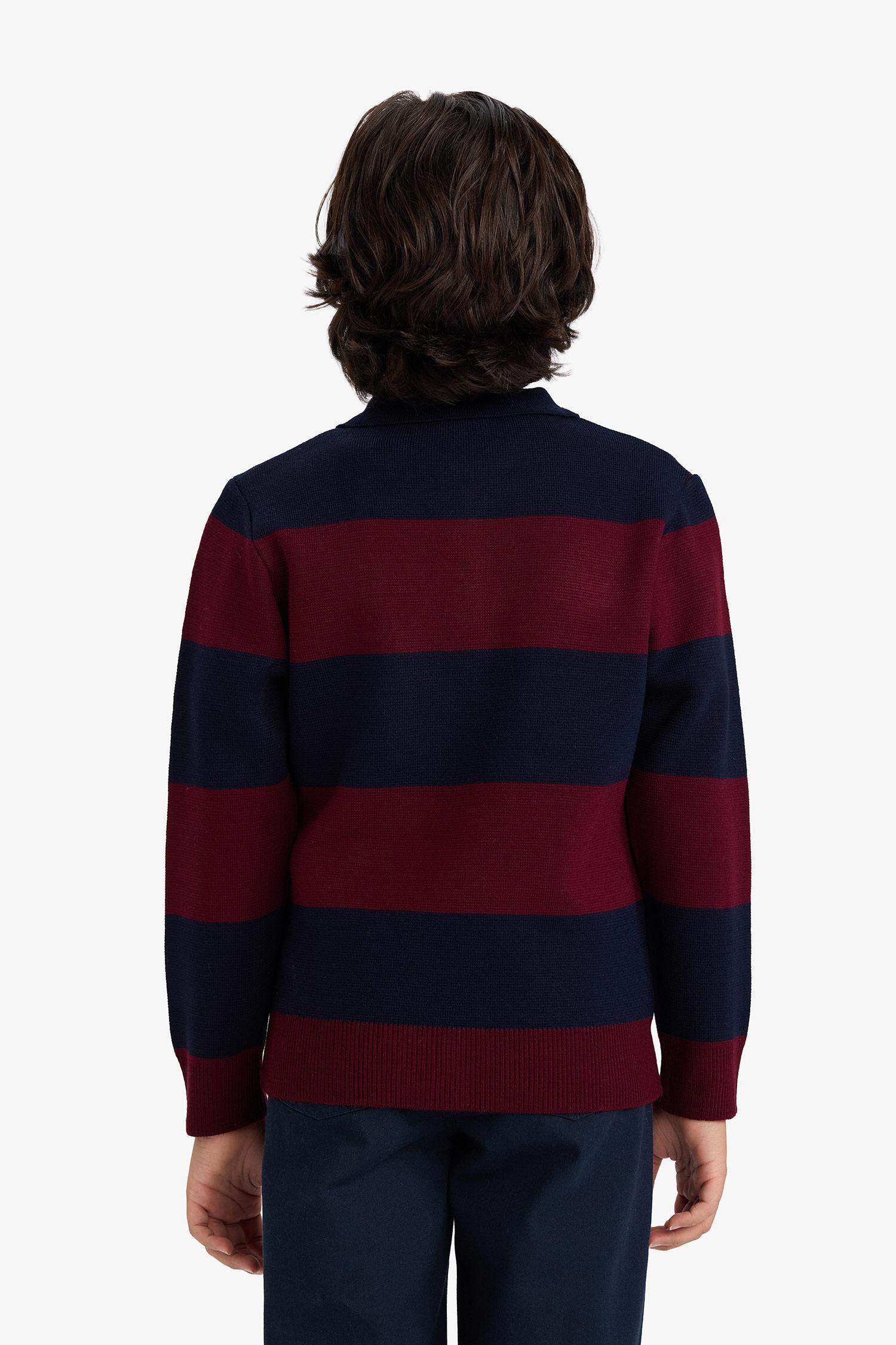 Boys Polo Collar Color Block Knit Sweater