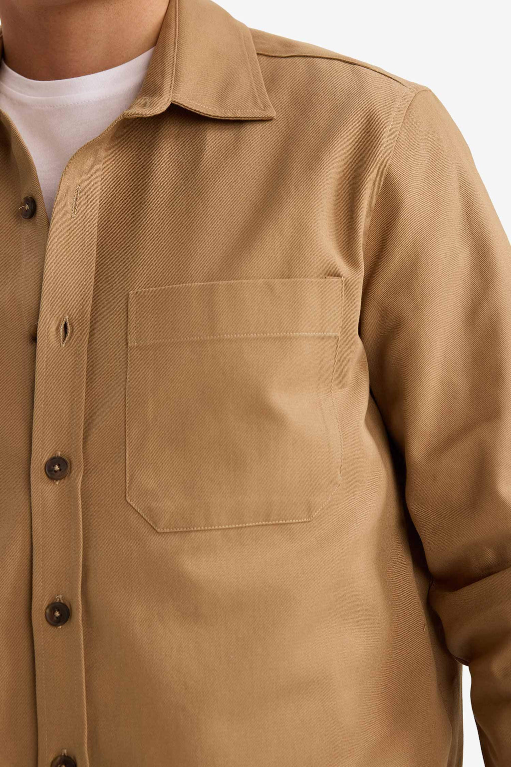 Regular Fit Polo Collar Gabardine Long-Sleeve Shirt