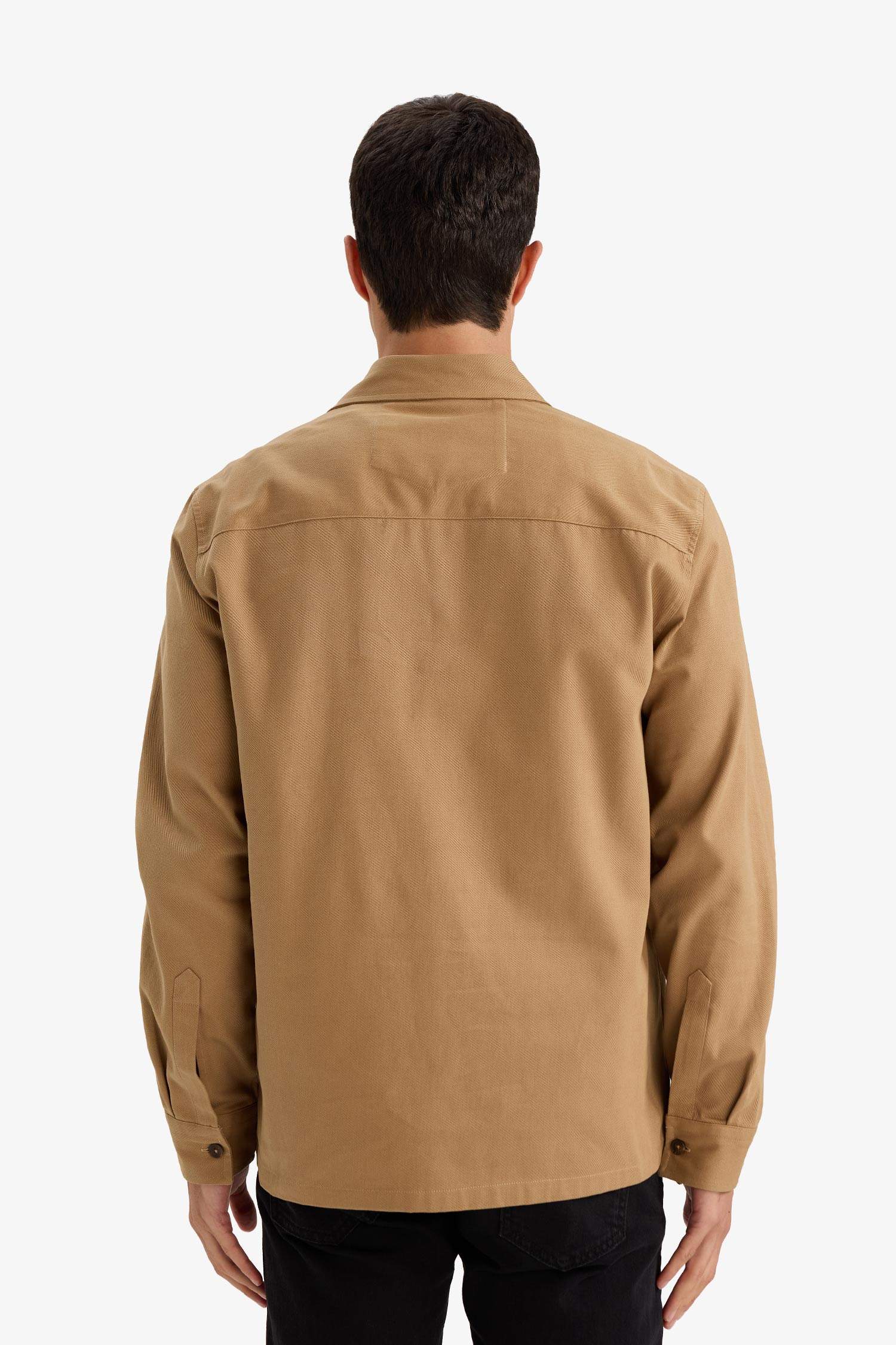 Regular Fit Polo Collar Gabardine Long-Sleeve Shirt