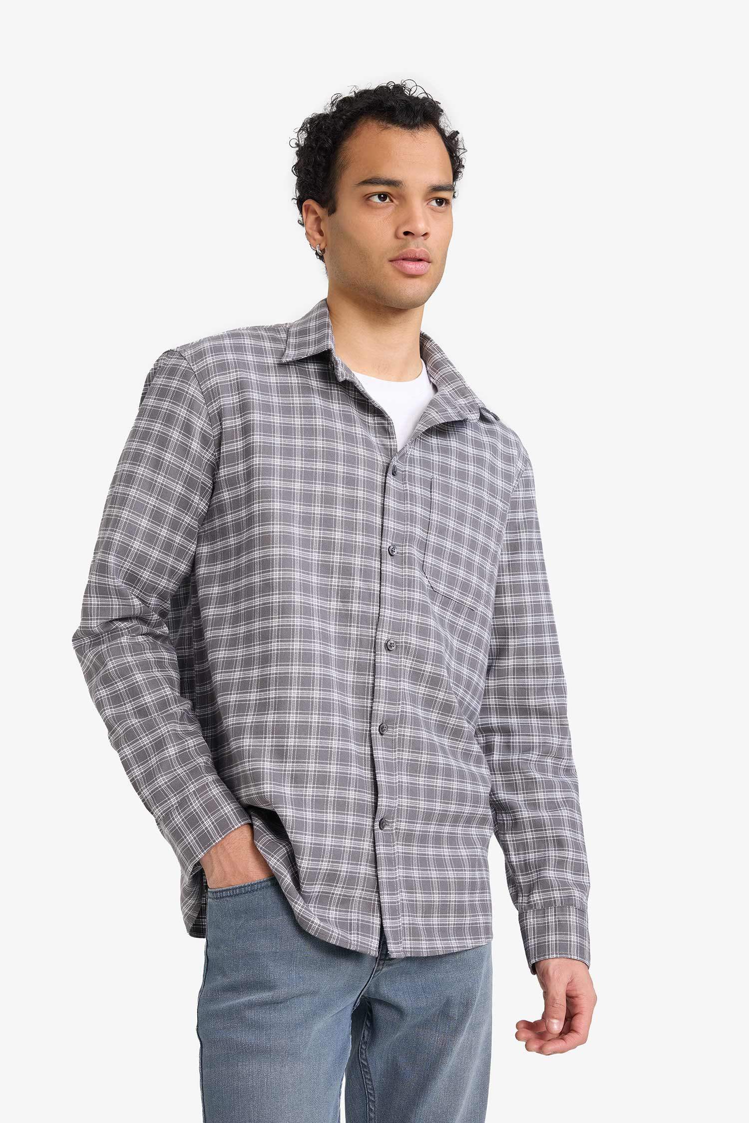 Regular Fit Polo Collar Flannel Long-Sleeve Shirt
