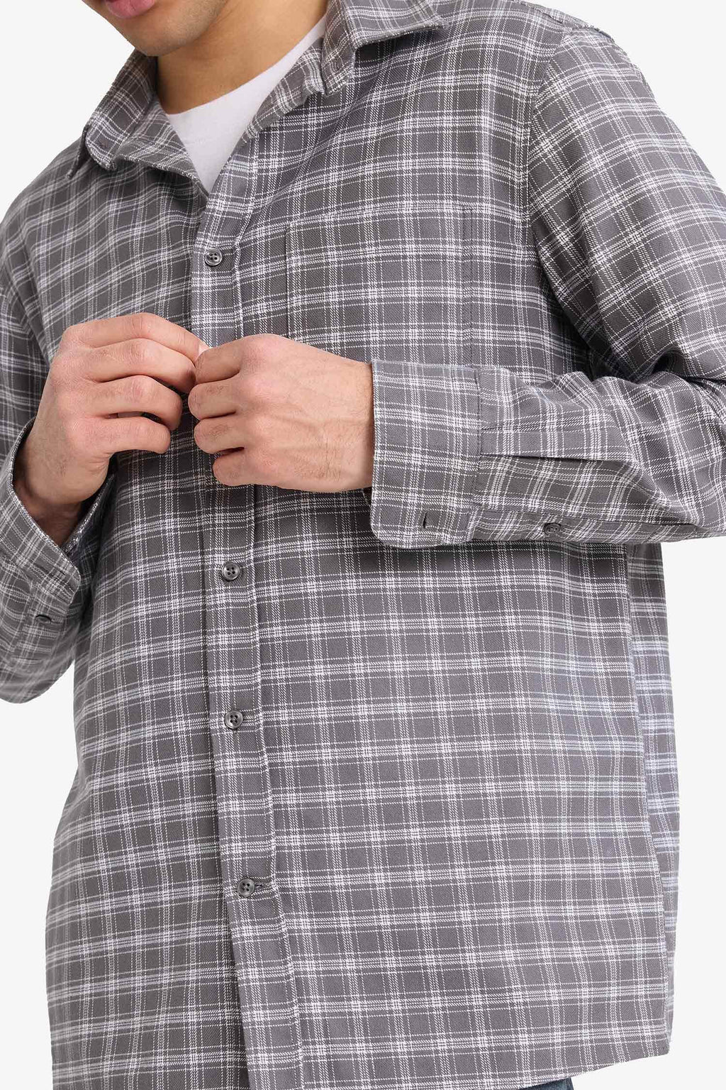 Regular Fit Polo Collar Flannel Long-Sleeve Shirt