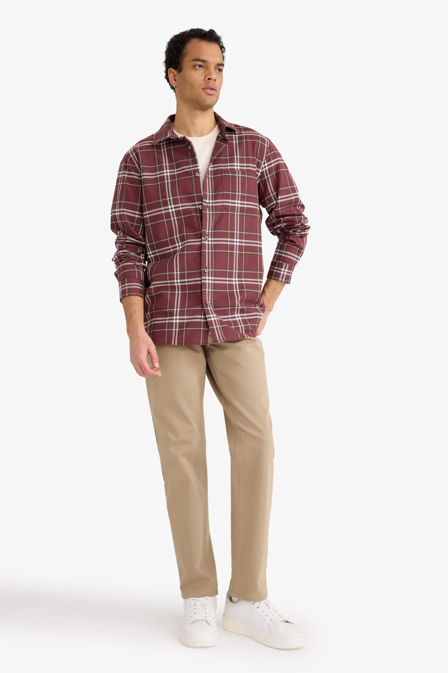 Regular Fit Polo Collar Flannel Long-Sleeve Shirt