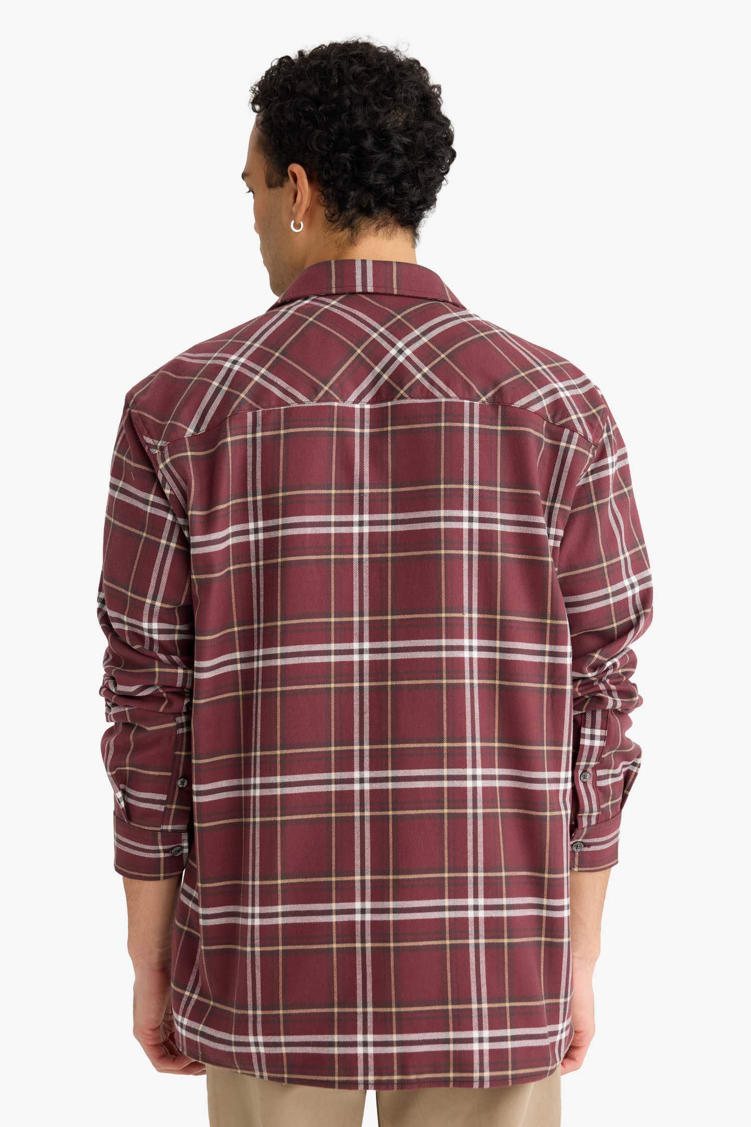 Regular Fit Polo Collar Flannel Long-Sleeve Shirt