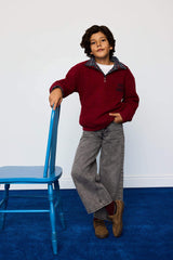 Boys Oversize Loose Fit Half-Zip Printed Jacquard Sweatshirt