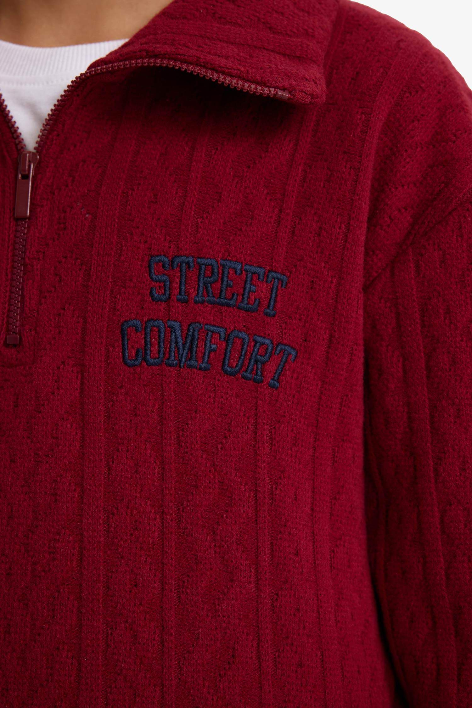 Boys Oversize Loose Fit Half-Zip Printed Jacquard Sweatshirt