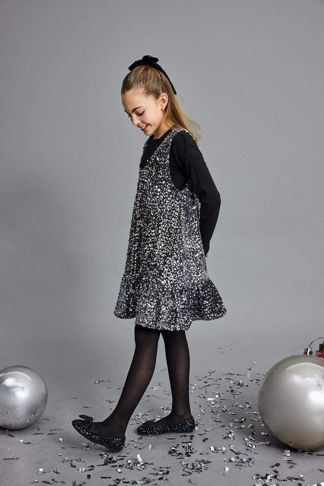 Girls Christmas Themed 2-Piece Set: Long-Sleeved T-shirt and Sequined Sleeveless Dress Main Image