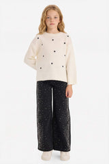 Girls Crew Neck Embroidered Sweater