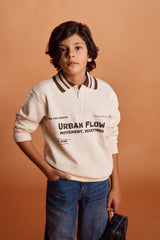Boys Polo Collar Printed Sweatshirt with Soft Fleece Lining