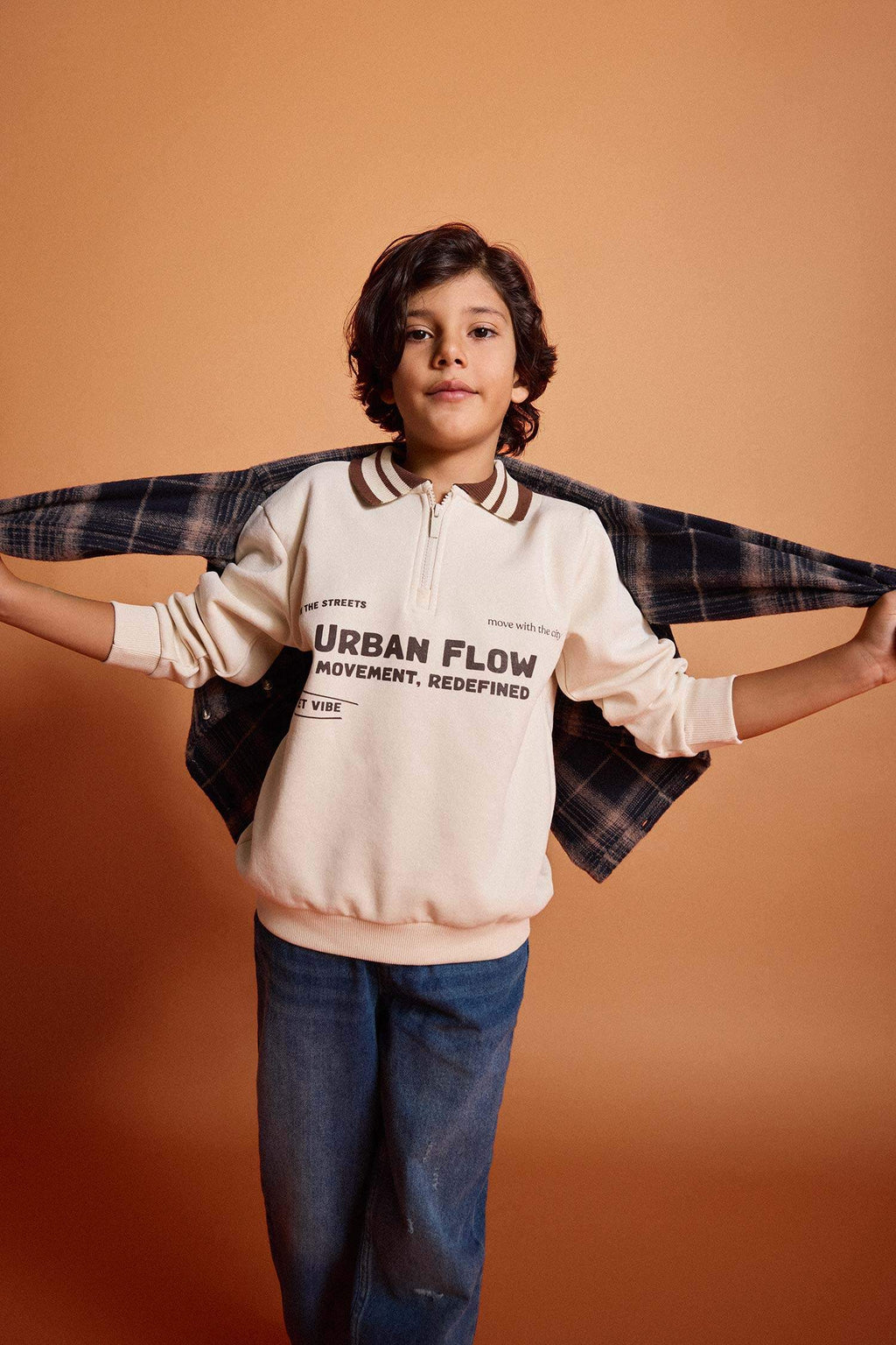 Boys Polo Collar Printed Sweatshirt with Soft Fleece Lining