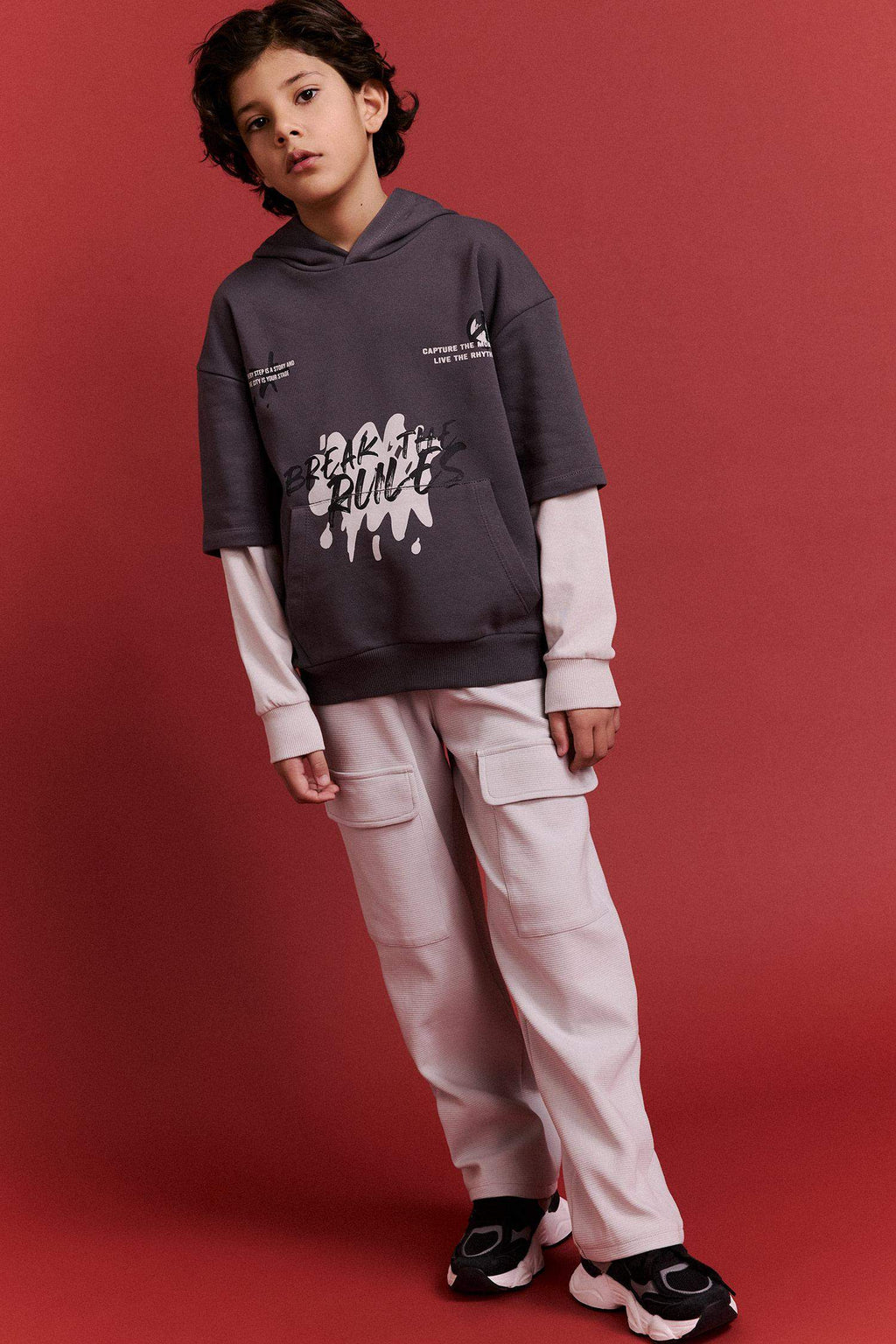 Boys Hooded Printed Sweatshirt with Soft Fleece Lining