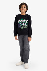 Boys Crew Neck Printed Sweatshirt with Soft Fleece Lining