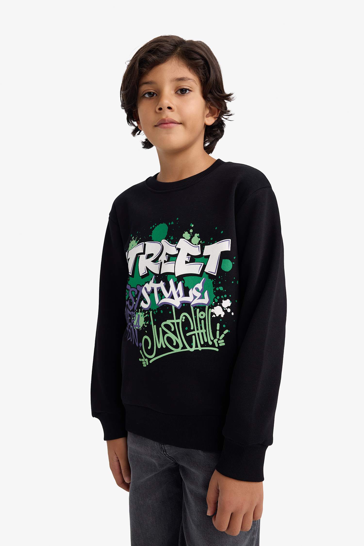 Boys Crew Neck Printed Sweatshirt with Soft Fleece Lining