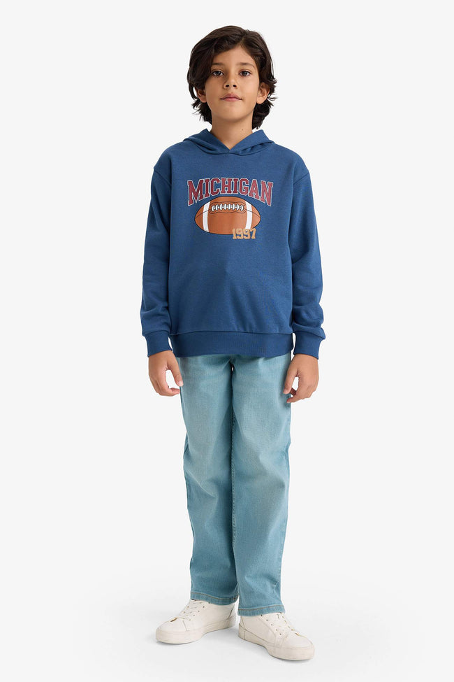 Boys Hooded Printed Sweatshirt with Soft Fleece Lining Main Image