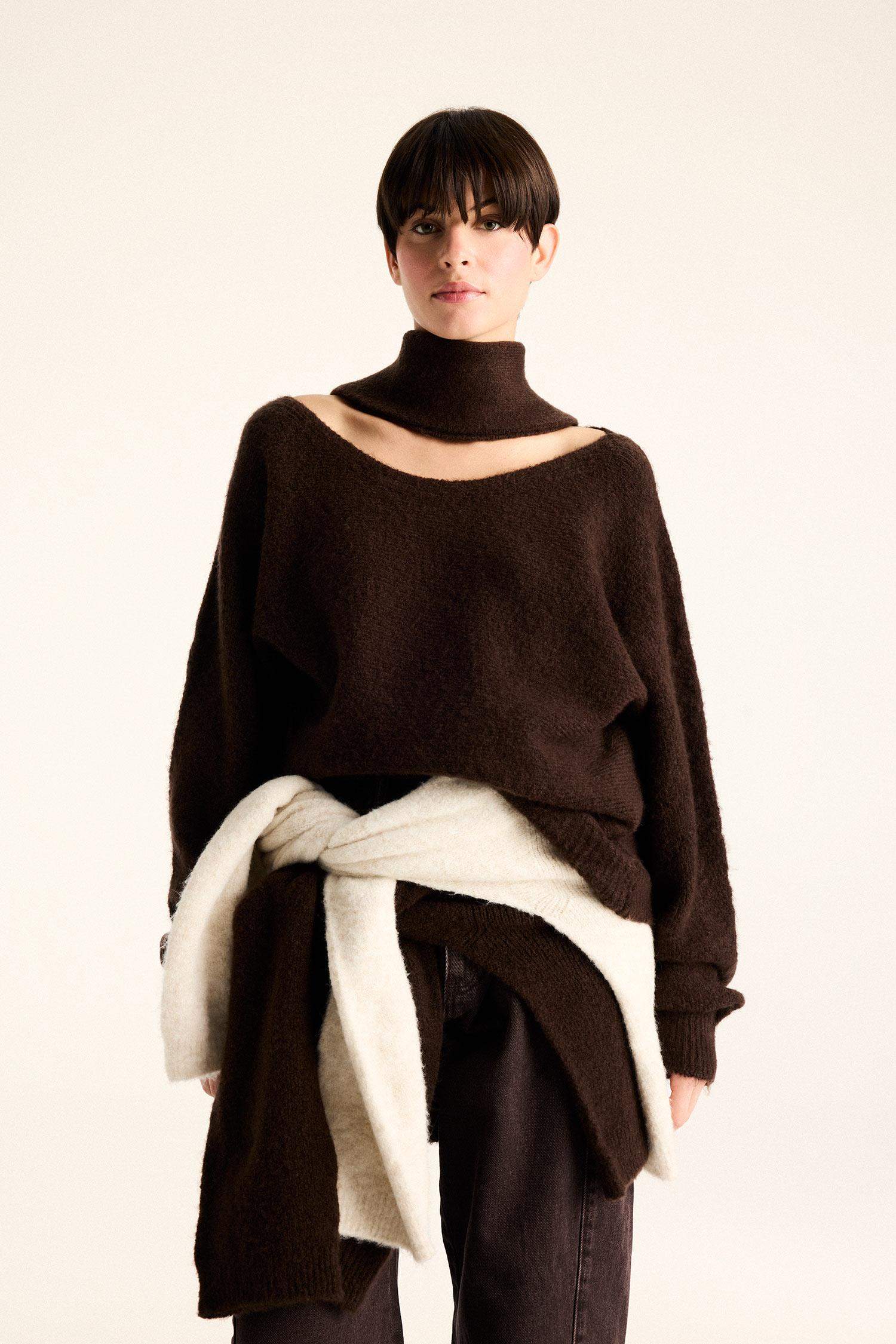 Regular Fit Boat Neck Knitted Sweater