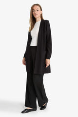 Regular Fit V Neck Basic Plain Pocket Long Black Knitwear Cardigan